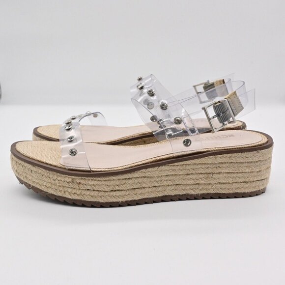 SCHUTZ Cristiane Espadrille Platform Wedge Sandals Womens Sz 7 Clear Rhinestone - Picture 6 of 10